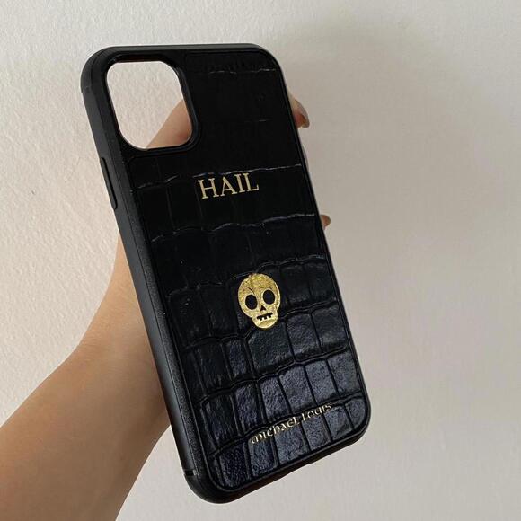 Luxury skull leather black designer iPhone 11 case smartphone cases goth gothic - Picture 2 of 7